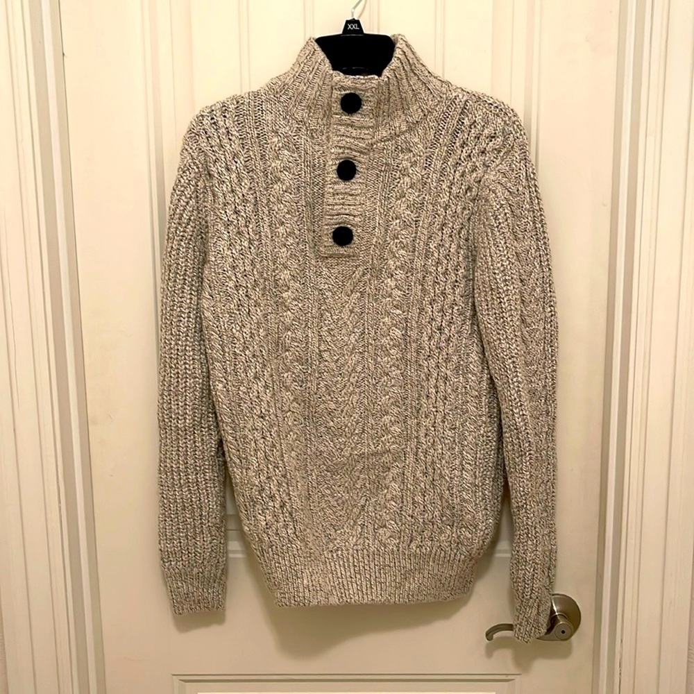 Super dry JPN wool blend women’s‎ sz S heavy cable knit gray heather sweater